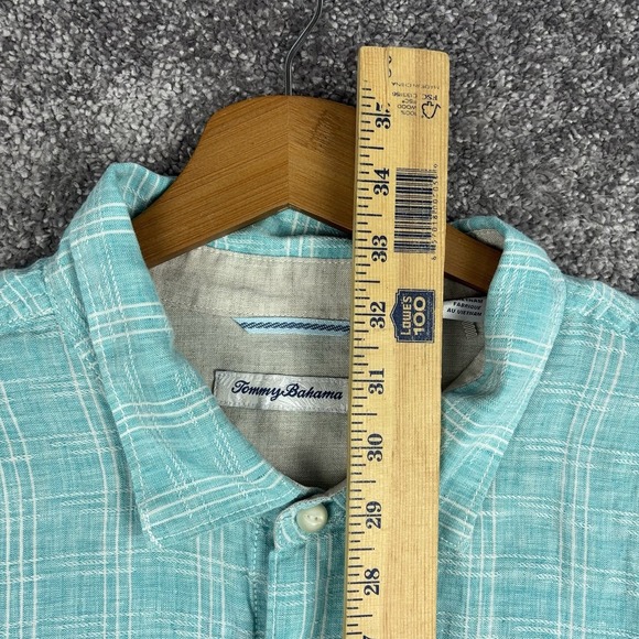 Tommy Bahama Linen Shirt Men's XXL Blue Button Up Beach Hawaiian Plaid Casual - Picture 8 of 8